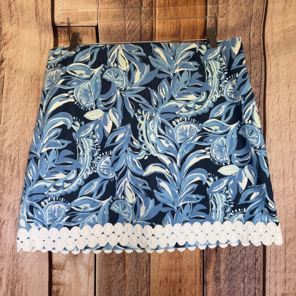 Lilly Pulitzer Izzy Skirt High Tide Navy You're the Zest Resort Coastal Size 14